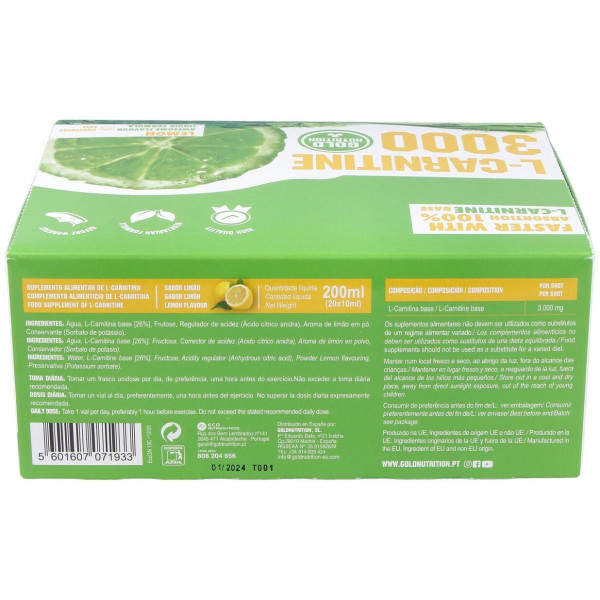 Gold Nutrition L Carnitina 3000 Mg 20 Viales