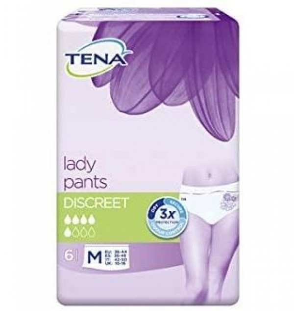 Absorbente Incontinencia Orina Ligera - Tena Lady Pants Discreet (6 Envases 6 Unidades Promobox Talla M)