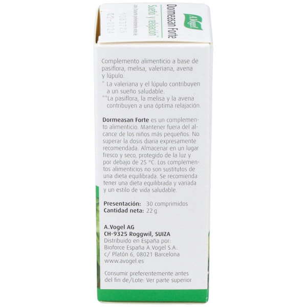 A.Vogel Suplemento Alimenticio Dormeasan Forte Para La Conciliación Del Sueño 30 Comprimidos