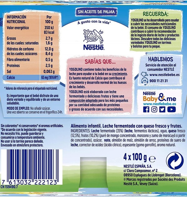 Nestle Yogolino (4 Envases 100 G Sabor Frutas Variadas Con Queso Fresco)