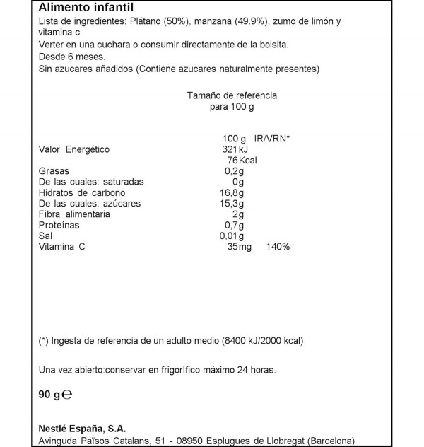 Nestle Naturnes Platano Manzana (1 Envase 90 G)