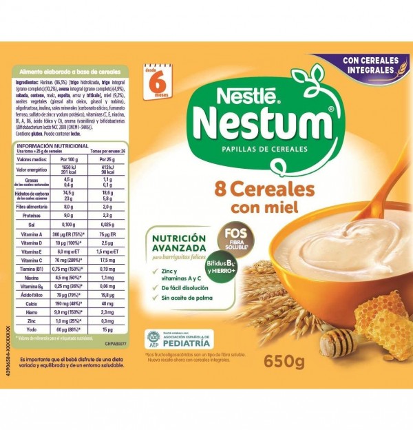 Nestle Nestum Papilla 8 Cereales Con Miel (1 Envase 650 G)