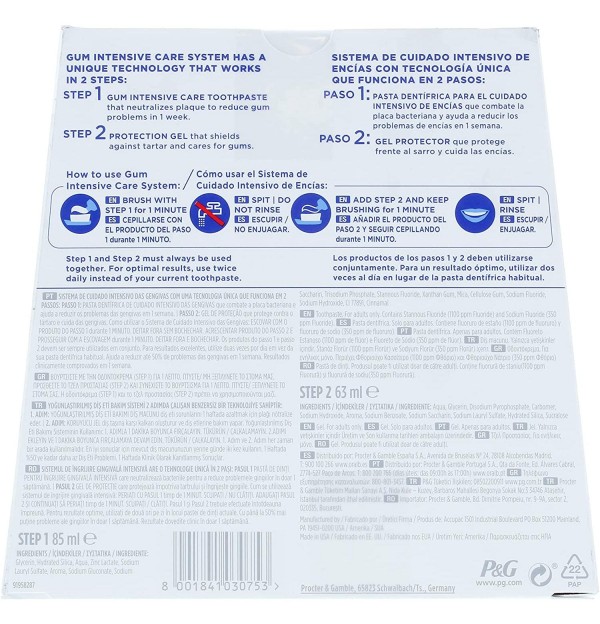 Oral-B Cuidado Intensivo De Encias Pack (Pasta 1 Envase 85 Ml + Gel 1 Envase 63 Ml)
