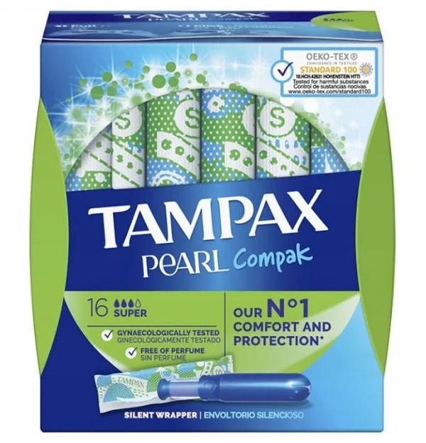 Tampax Compak Pearl Tampon 100%Algodon (Super 16 U)