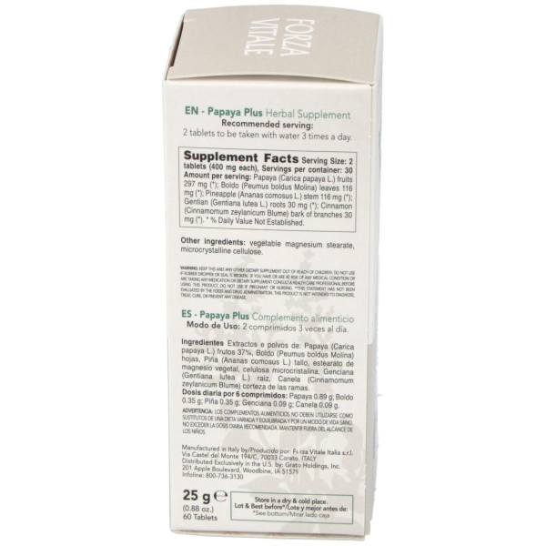 Papaya Plus 25gr.comprimidos - Forza Vitale