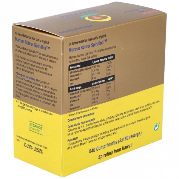 Marcus Rohrer Viosol Espirulina Recarga, 540 Comprimidos 2