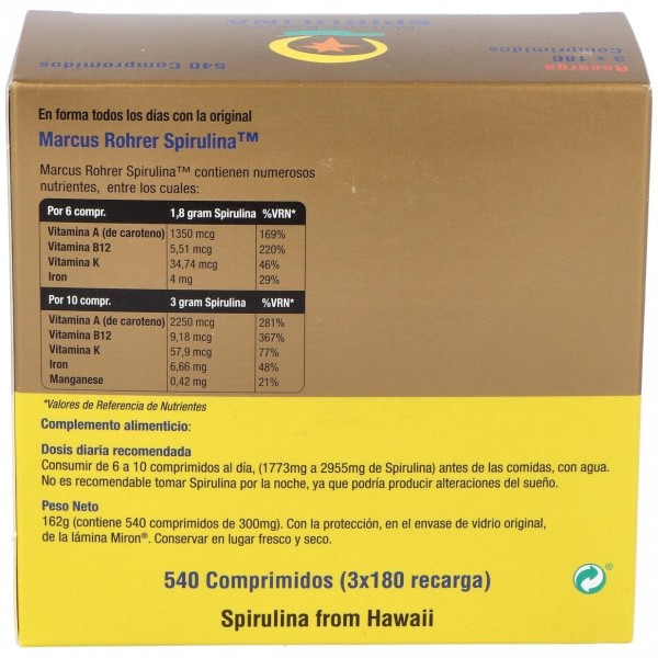 Marcus Rohrer Viosol Espirulina Recarga, 540 Comprimidos 2