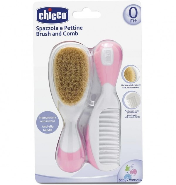 Cepillo Y Peine Infantil - Chicco Pelo Natural (Rosa)
