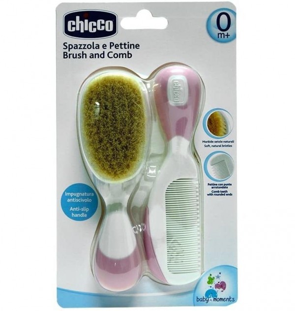 Cepillo Y Peine Infantil - Chicco Pelo Natural (Rosa)
