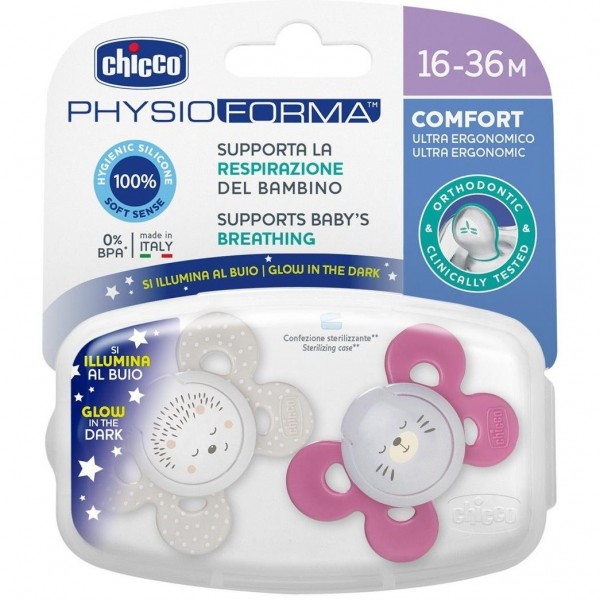 Chicco Physio Comfort Chupete De Silicona De 16-36 Meses Tonos Rosas, 2 Unidades