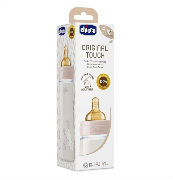 Biberon Plastico T Caucho - Chicco Original Touch (Rosa 6M+ Flujo Rapido 330 Ml)