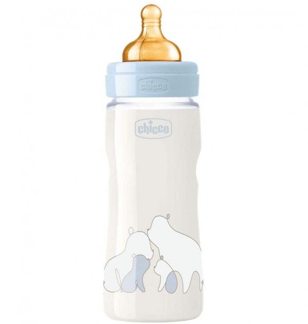 Biberon Plastico T Caucho - Chicco Original Touch (Azul 6M+ Flujo Rapido 330 Ml)