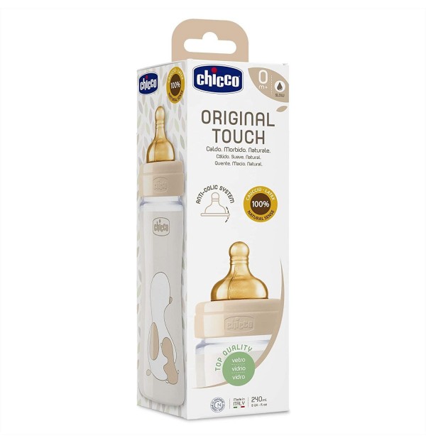 Biberon Vidrio T Caucho - Chicco Original Touch (Neutro 2M+ Flujo Medio 250 Ml)