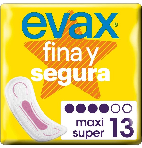 Compresas Higienicas Femeninas - Evax Fina Y Segura (Maxi 13 Compresas)