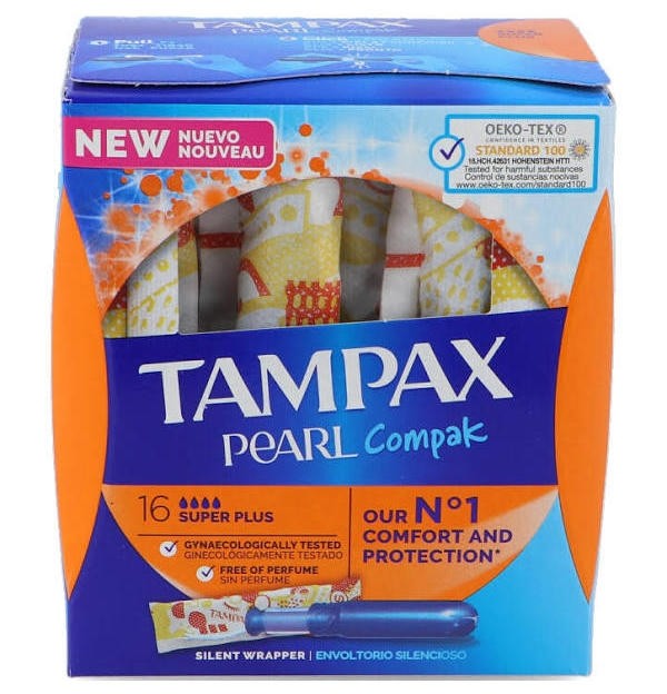 Tampax Compak Pearl Tampon 100%Algodon (Super Plus 16 U)