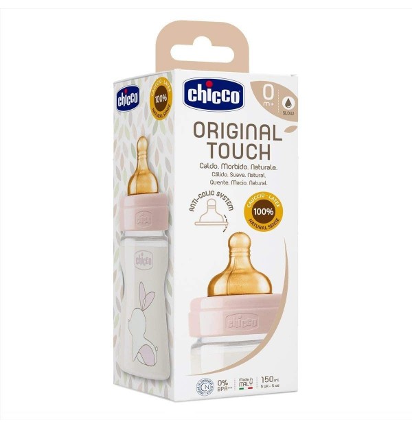Biberon Plastico T Caucho - Chicco Original Touch (Rosa 0M+ Flujo Normal 150 Ml)