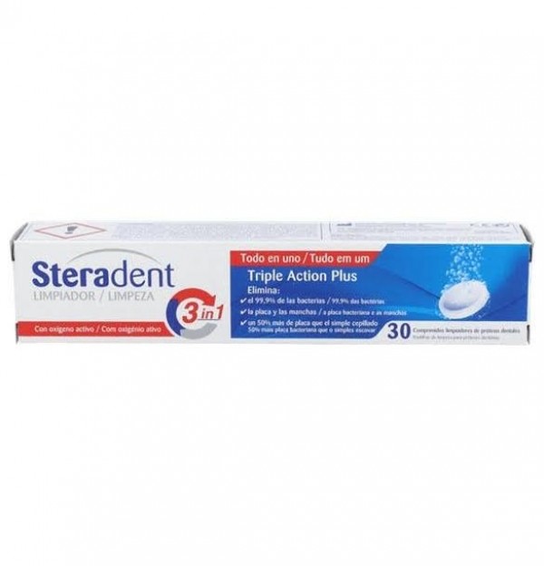 Steradent Triple Accion Plus - Limpieza Protesis Dental (90 Comprimidos)