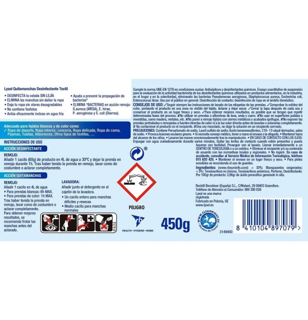 Lysol Quitamanchas Desinfectante (1 Envase 450 G)