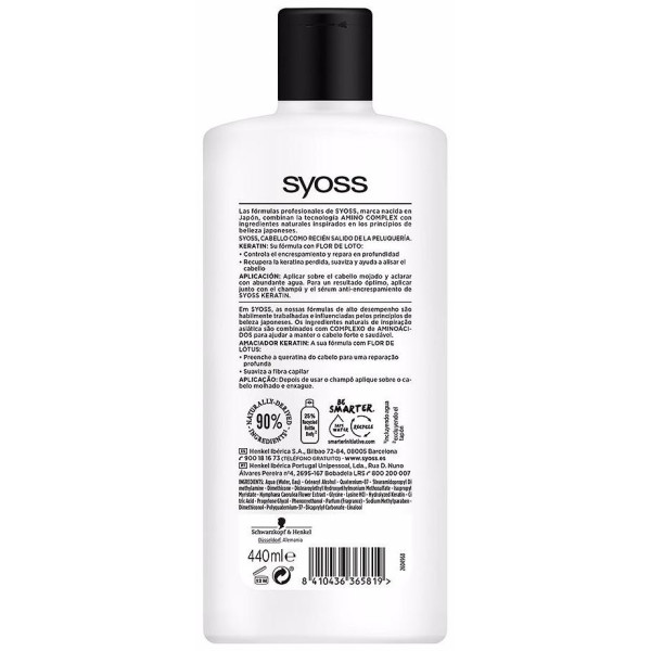 Syoss Keratin Acondicionador Cabello Encrespado Y Seco 440Ml
