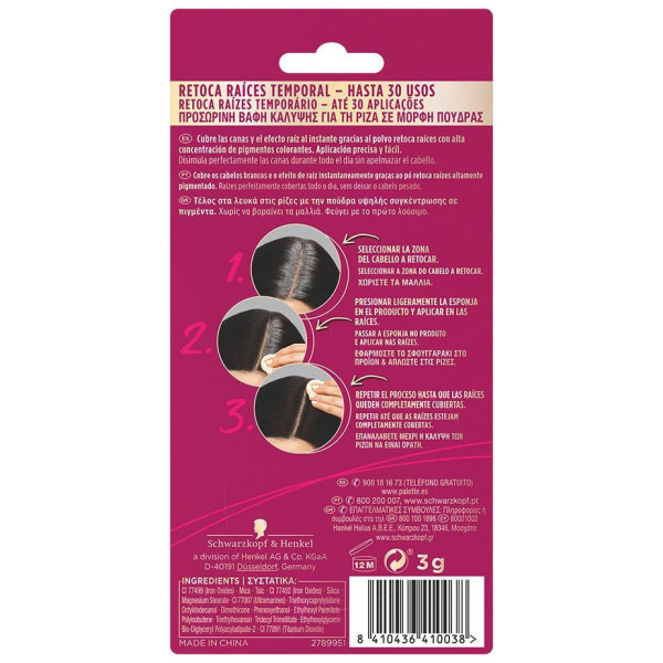 Schwarzkopf Palette Root Retouch Retoca Raíces Compacto Negro 3G