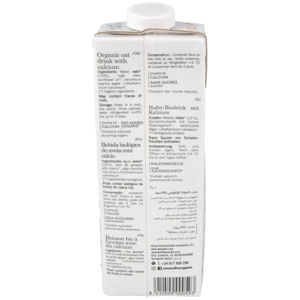 Bebida Vegetal De Avena Con Calcio 1Lt 6Uds. Bio