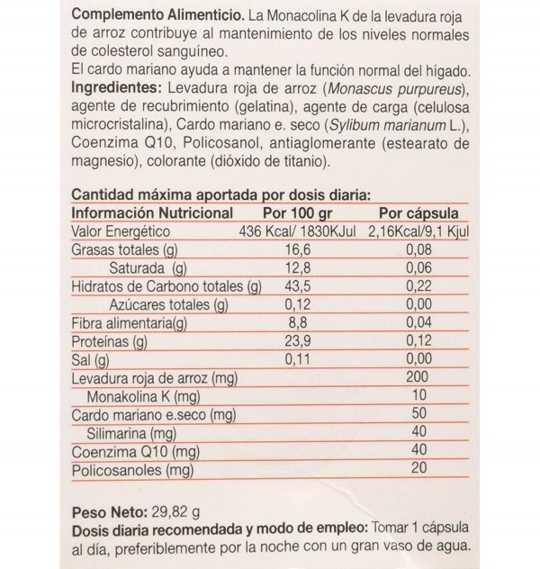 Levadura Roja De Arroz El Naturalista (60 Capsulas)
