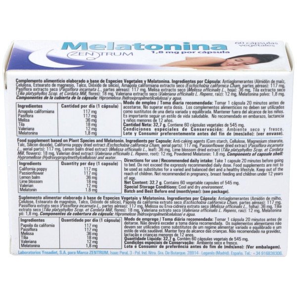 Ynsadiet Zentrum Melatonina 60 Cápsulas