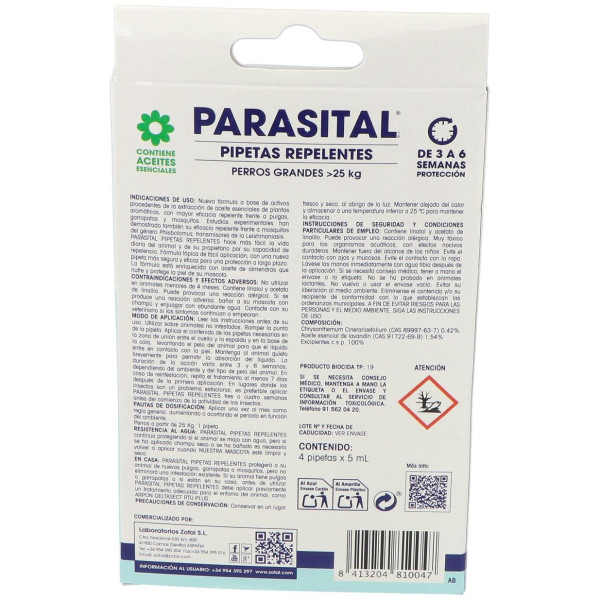 Parasital Pipeta Antiparasitario Perros Grandes