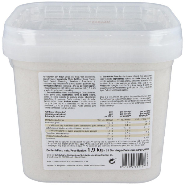 Weider Harina De Avena Galleta Maria 1,9Kg.