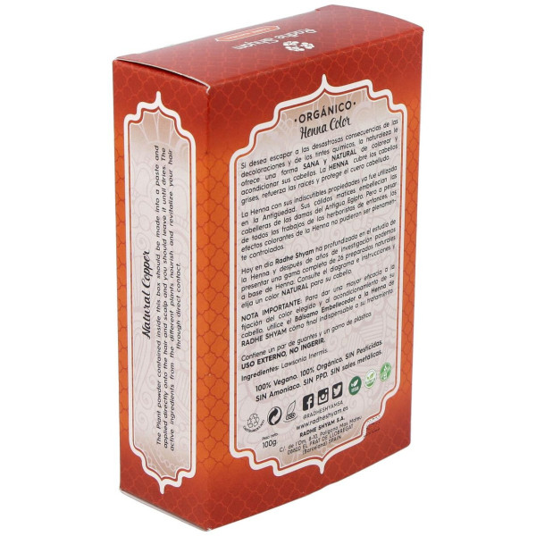 Radhe Shyam Henna Tinte Natur Cobre Polvo 100Gr
