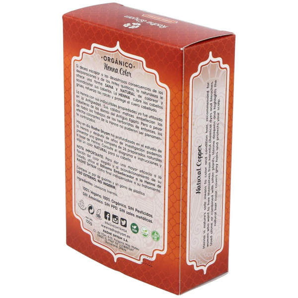 Radhe Shyam Henna Tinte Natur Cobre Polvo 100Gr