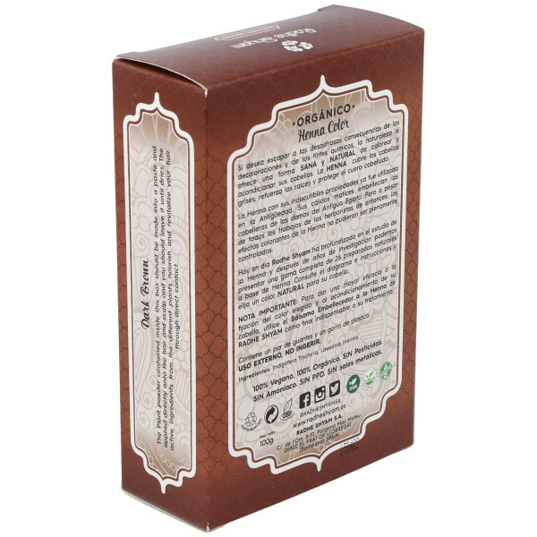 Radhe Shyam Hena Tinte Natural Castaño Oscuro Polvo 100Gr