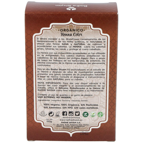 Radhe Shyam Hena Tinte Natural Castaño Oscuro Polvo 100Gr