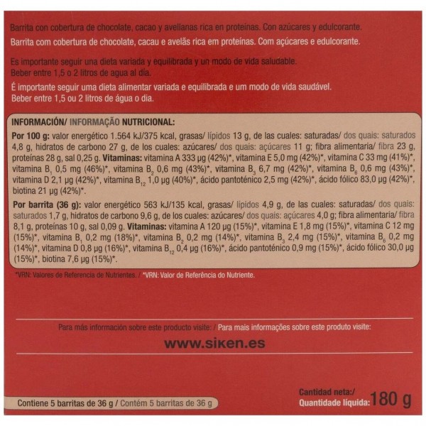 Siken Diet Barrita Sabor Crema Cacao 5Uds
