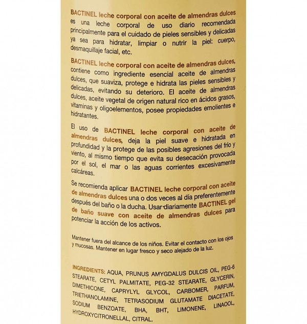 Bactinel Leche Corporal Aceite Almendras Dulces (1 Envase 750 Ml)