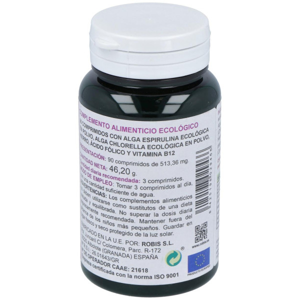 Robis Espirulina+Chlorella +Acido Folico+Hierro+B12 90Comp