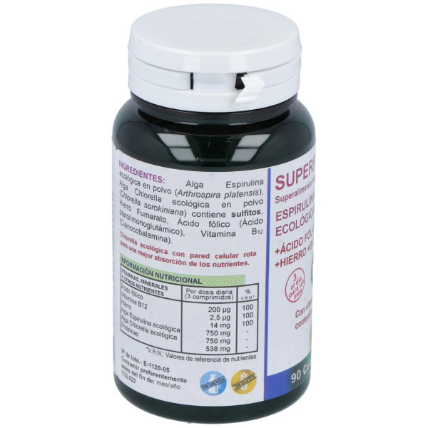 Robis Espirulina+Chlorella +Acido Folico+Hierro+B12 90Comp
