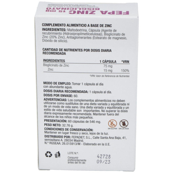 Fepadiet Fepa Zinc Bisglicinato 15Mg 60Caps