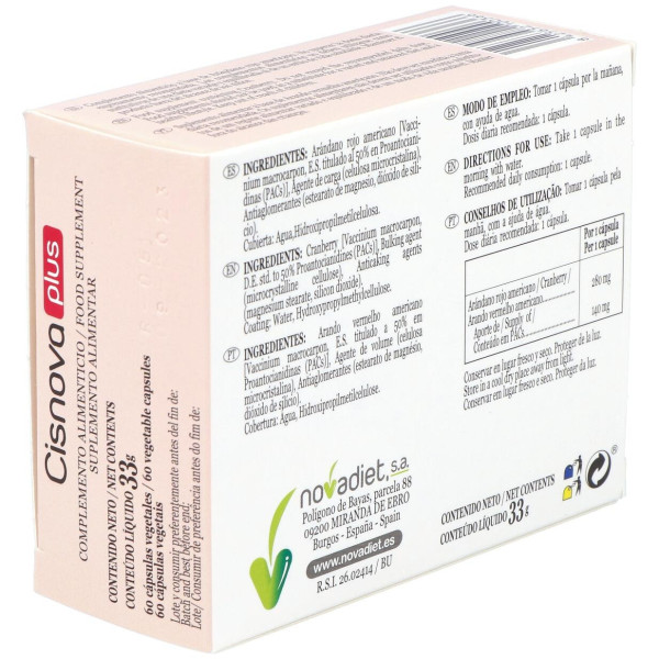 Novadiet Cisnova Plus Para Evitar La Cistitis 60 Cápsulas
