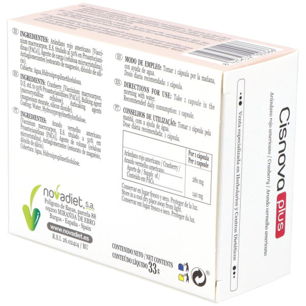 Novadiet Cisnova Plus Para Evitar La Cistitis 60 Cápsulas