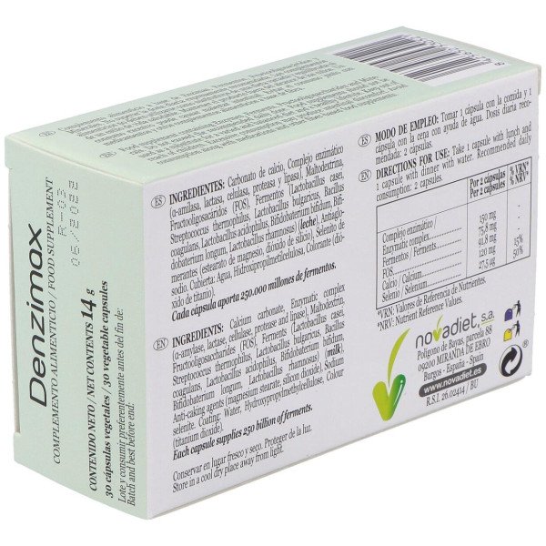 Novadiet Denzimax Con Probióticos Y Enzimas Digestivas En Cápsulas