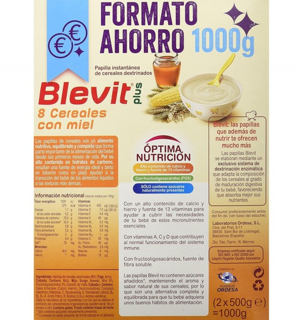Blevit Plus 8 Cereales Con Miel (1 Envase 1000 G)