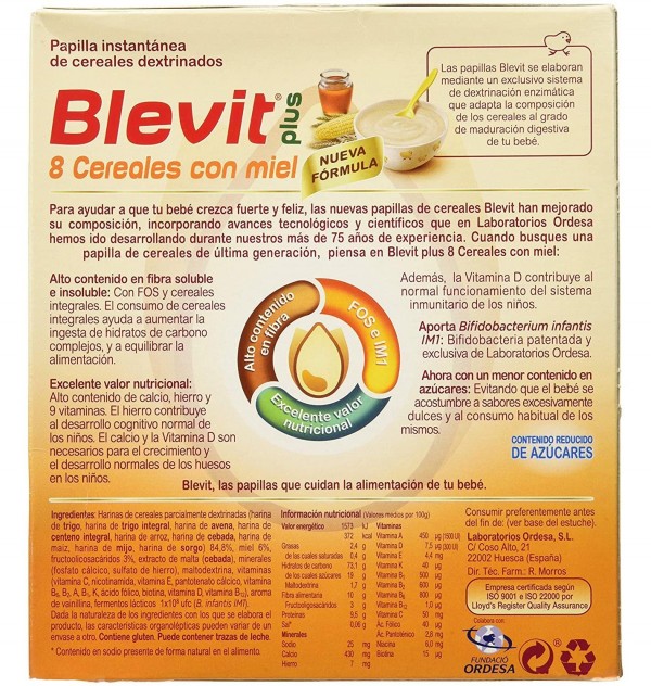 Blevit Plus 8 Cereales Con Miel (1 Envase 600 G)