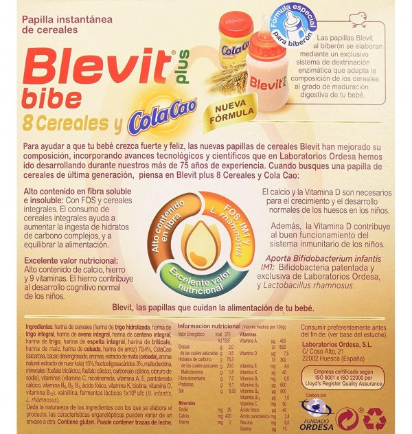 Blevit Plus Bibe 8 Cereales Y Colacao (1 Envase 600 G)