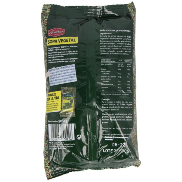 Sorribas Kesvit Semola Verduras 500 G Bioga