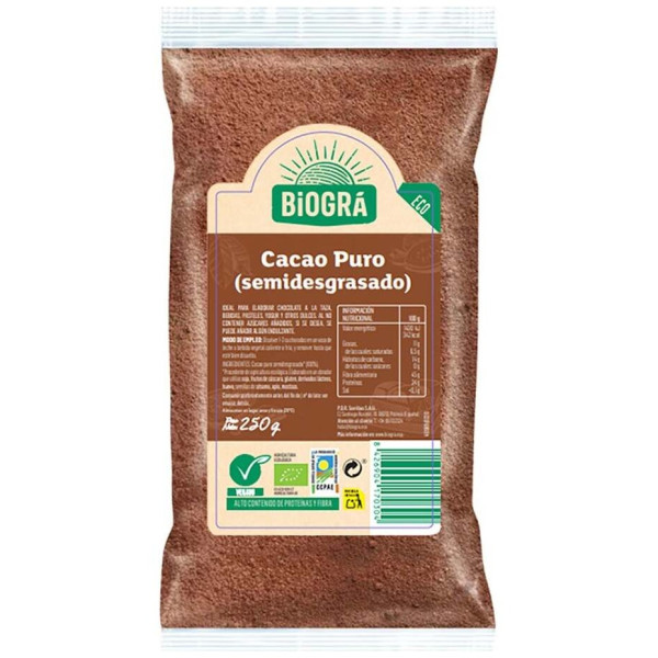 Cacao Puro Semidesgrasado Polvo 250Gr. Bio