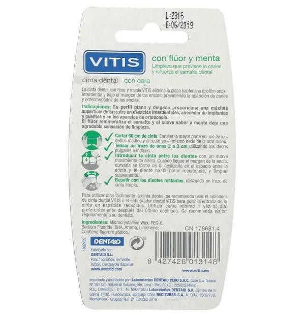 Vitis Cinta Dental Con Fluor Y Menta (50 M)
