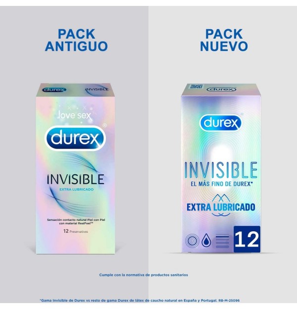 Durex Invisible Extra Fino Extra Lubricado - Preservativos (12 Unidades)