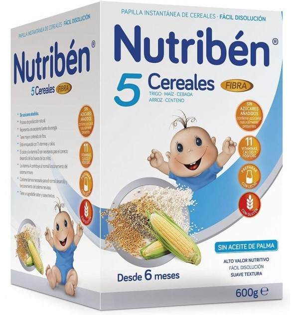Nutriben Papilla 5 Cereales Fibra, 600 G. - Alter