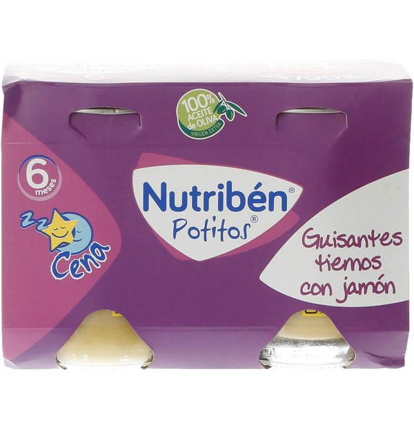 Nutriben Cena Guisantes Tiernos Con Jamón, 2 Potitos. - Alter